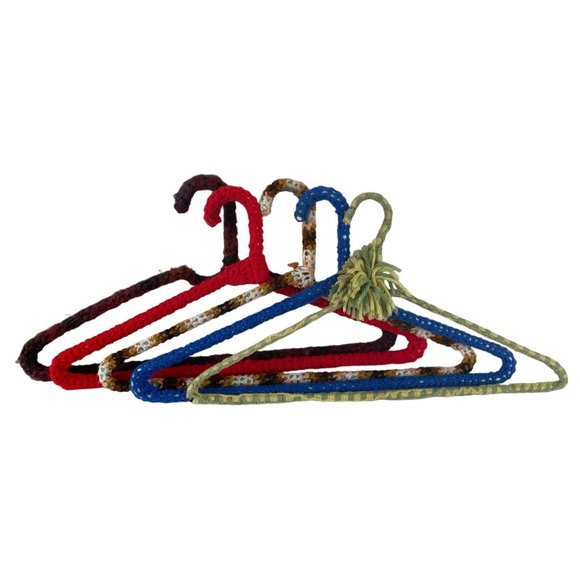 Crochet Yarn Covered Hangers Lot of 5 Wire & Plastic Multicolored Handmade - Picture 1 of 11